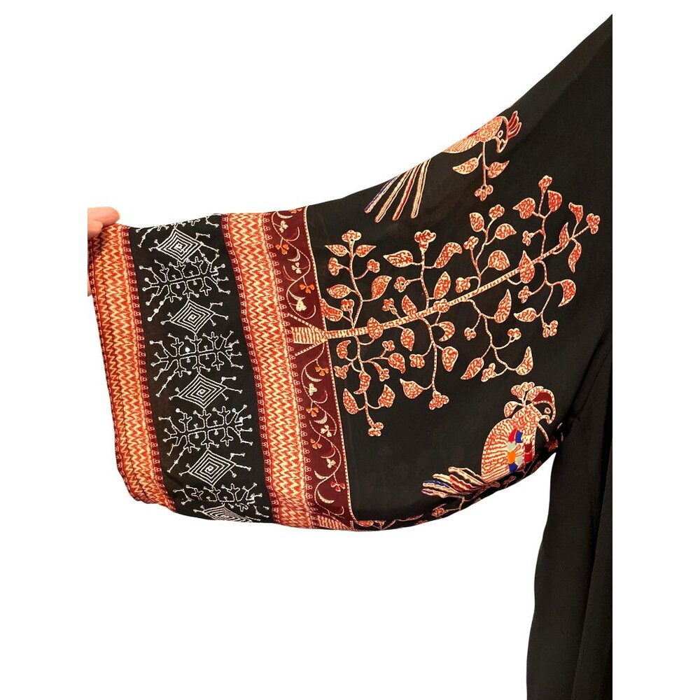 Citron Silk Kimono Jacket With Embroidered Design In Black & Red For Women O/S - Picture 6 of 7